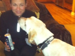 This is an incredibly candid picture that my eight year-old freak of nature, canine fanatic took when we first brought our dog home, and the beer can is not a prop.