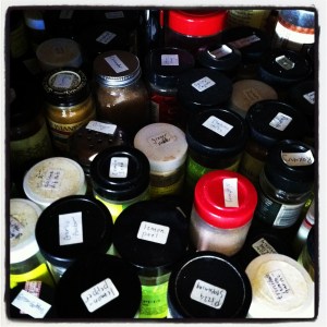 This is my alphabatized Lazy Susan full of spices, made all the more efficient because I never use it.